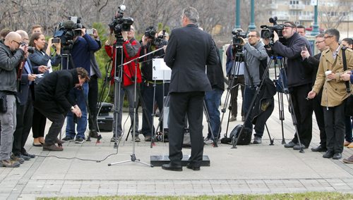 BORIS MINKEVICH / WINNIPEG FREE PRESS Brian Pallister had a press conference on the south side of the Leg today. April 20, 2016