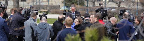 BORIS MINKEVICH / WINNIPEG FREE PRESS Brian Pallister had a press conference on the south side of the Leg today. April 20, 2016