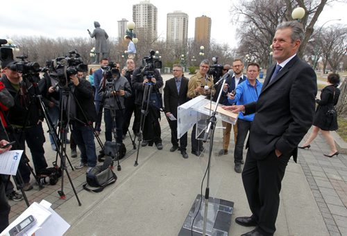 BORIS MINKEVICH / WINNIPEG FREE PRESS Brian Pallister had a press conference on the south side of the Leg today. April 20, 2016