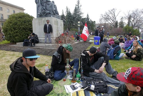 BORIS MINKEVICH / WINNIPEG FREE PRESS 420 event at the Leg. Nobody wanted to give their names. April 20, 2016