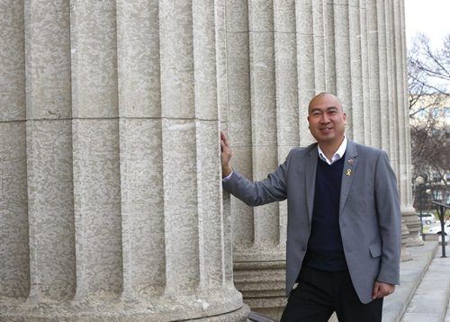 WAYNE GLOWACKI / WINNIPEG FREE PRESS      Saturday Special. PC  MLA-elect Jon Reyes (St. Norbert) at the Legislative Building.  Larry Kusch / story April 22  2016