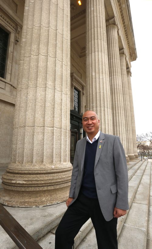 WAYNE GLOWACKI / WINNIPEG FREE PRESS      Saturday Special. PC  MLA-elect Jon Reyes (St. Norbert) at the Legislative Building.  Larry Kusch / story April 22  2016