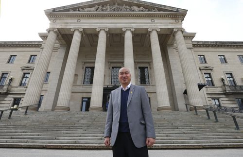 WAYNE GLOWACKI / WINNIPEG FREE PRESS      Saturday Special. PC  MLA-elect Jon Reyes (St. Norbert) at the Legislative Building.  Larry Kusch / story April 22  2016