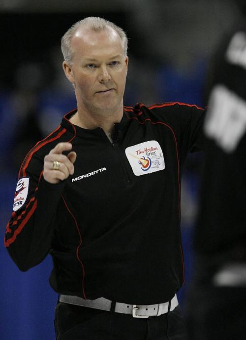 John Woods / Winnipeg Free Press / March 15/08- 080315  -  Ontario's Glenn Howard gestures after victory over Ontario's Glenn Howard.  Ontario's Glenn Howard defeatsed Saskatchewan's Pat Simmons 8-7 in a semi final game at the 2008 Tim Hortons Brier in Winnipeg Saturday March 15, 2008.