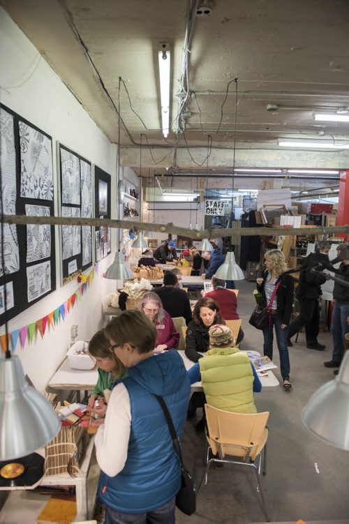 DAVID LIPNOWSKI / WINNIPEG FREE PRESS   People create crafts and art during the ArtsJunktion mb's annual Earth Day celebration and fundraiser Saturday April 23, 2016 at ArtsJunktion mb.