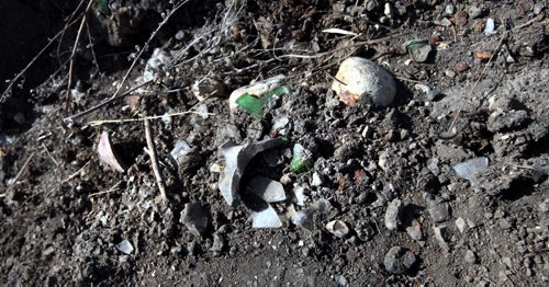 PHIL HOSSACK / WINNIPEG FREE PRESS Shards of crockery and glass have eroded out of Westview Park's "Garbage Hill"  from cyclists and runners sprinting up the grassy slope. Geoff Kirbyson's story April 26, 2016