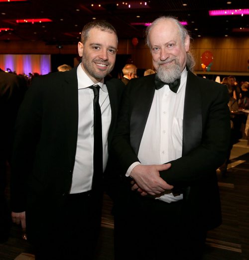 JASON HALSTEAD / WINNIPEG FREE PRESS  L-R: Micah Heilbrunn (WSO principal clarinet) and Richard Turner (principal harpist) at the Winnipeg Symphony Orchestra's 'With a little help from our friends' gala benefit on April 7, 2016, at the RBC Convention Centre Winnipeg. (See Social Page)