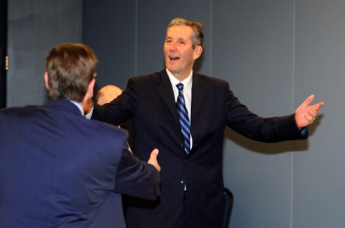 WAYNE GLOWACKI / WINNIPEG FREE PRESS  Premier-designate Brian Pallister arrives at the Canadian Manufacturers & Exporters Manitoba Annual General Meeting and launch of Industrie2030 held at the Norwood Hotel Wednesday morning.Larry Kusch story  April 27 2016