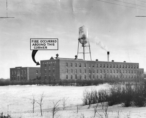 Headingley Jail, Dec 20, 1954.  Scanned from photograph. Headingley Fire - Scene of Saturday Riot.