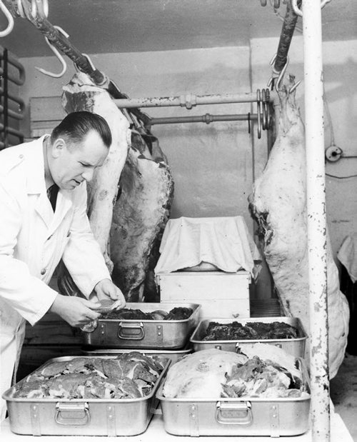Headingley Jail, July 20, 1956.  Scanned from photograph.  Meat locker.
