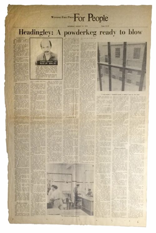 Headingley jail feature - August 14, 1976  Story by Ray Wyant / Winnipeg Free Press