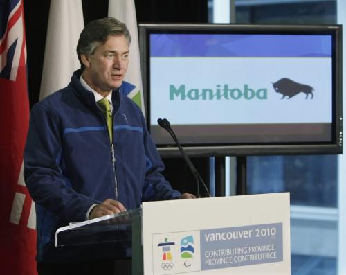 Manitoba Premier, Gary Doer, speaks  at news conference before signing a contributing province agreement with Vancouver Organizing Committee CEO for the 2010 Winter Olympic and Paralympic Games John Furlong and Colin Hansen, Minister of Economic Development in Vancouver, BC, March 17, 2008. Lyle Stafford/For the Winnipeg Free Press