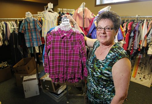 BORIS MINKEVICH / WINNIPEG FREE PRESS Volunteers column - Bonnie Thompson. Bonnie, 70, coordinates the Wardrobe at Cornerstone Alliance Church. The Wardrobe is a charity give-away event held twice a year that provides clothing small household items, etc. to needy families and newcomers to Canada. Bonnie organizes and participates in all aspects of the collection, setting up, arranging helpers, distributing  fliers, clean-up and passing leftover items to other charities. April 28, 2016