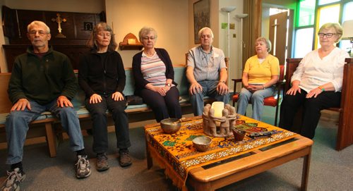 WAYNE GLOWACKI / WINNIPEG FREE PRESS  Faith Page. Christian meditation group from left, Phil Barnett, coordinator,  Ann Harwood, Valerie Prouse. Bob and Sue Piper and Carole Hreno. They meet weekly in the side chapel  in St. Paul's Anglican Church. Brenda Suderman story  April 29 2016