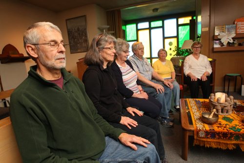 WAYNE GLOWACKI / WINNIPEG FREE PRESS  Faith Page. Christian meditation group from left, Phil Barnett, coordinator,  Ann Harwood, Valerie Prouse. Bob and Sue Piper and Carole Hreno. They meet weekly in the side chapel  in St. Paul's Anglican Church. Brenda Suderman story  April 29 2016