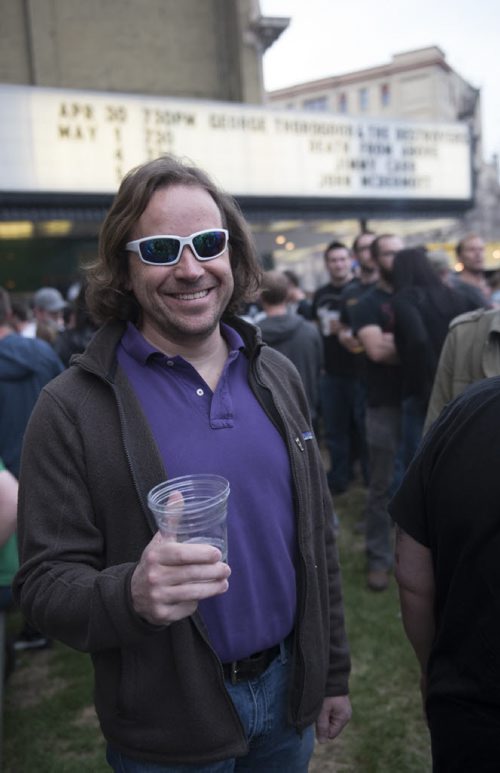 DAVID LIPNOWSKI / WINNIPEG FREE PRESS  Rob Hester photographed in the beer gardens at the Burton Cummings Theatre prior to Eagles Of Death Metal Sunday May 1, 2016.