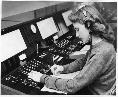 WINNIPEG FREE PRESS FILES New long distance equipment like this "push-button" exchange has helped boost postwar telephone costs, while rates have remained unchanged, telephone officials explained Tuesday in announcing their application for rate increases. The operator is Ella Van Dillen of the Fort Rouge exchange. Feb 9, 1955