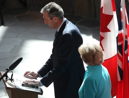 JOE BRYKSA / WINNIPEG FREE PRESS   Brian Pallister is sworn in as Premier of Manitoba at a ceremony at the Canadian Museum for Human Rights Tuesday  , May 03 , 2016.(See Larry Kusch story)