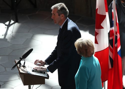 JOE BRYKSA / WINNIPEG FREE PRESS   Brian Pallister is sworn in as Premier of Manitoba at a ceremony at the Canadian Museum for Human Rights Tuesday  , May 03 , 2016.(See Larry Kusch story)