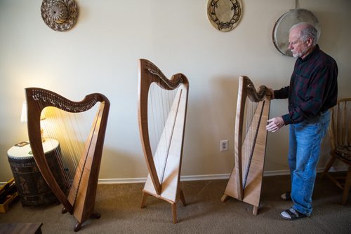 MIKE DEAL / WINNIPEG FREE PRESS Larry Fisher, a Winnipegger who makes what are considered to be the the best Irish harps in the world. Professional players from all over the world order their instruments from Larry, who builds them in his workshop. 160412 - Tuesday, April 12, 2016
