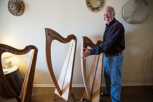 MIKE DEAL / WINNIPEG FREE PRESS Larry Fisher, a Winnipegger who makes what are considered to be the the best Irish harps in the world. Professional players from all over the world order their instruments from Larry, who builds them in his workshop. 160412 - Tuesday, April 12, 2016