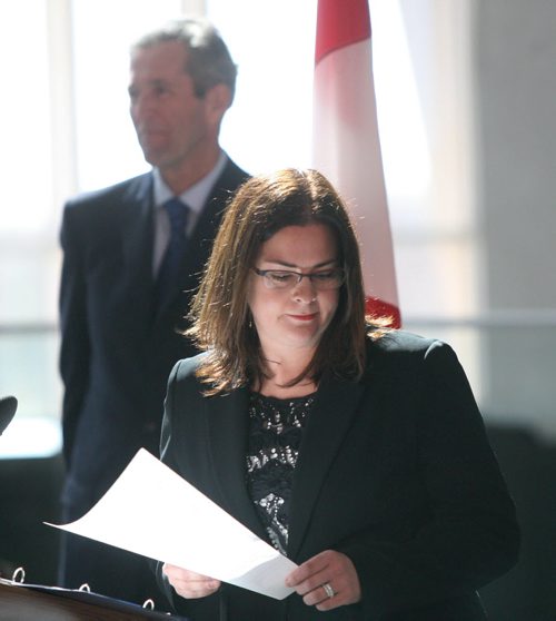 WAYNE GLOWACKI / WINNIPEG FREE PRESS   Heather Stefanson, Minister of Justice and Attorney General at her swearing-in ceremony with Premier Brian Pallister held in the Garden of Contemplation in the Canadian Museum for Human Rights on Tuesday. Nick Martin, Dan Lett, Larry Kusch stories    May3  2016