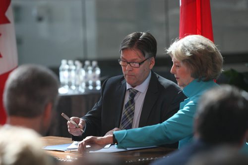WAYNE GLOWACKI / WINNIPEG FREE PRESS   Ian Wishart,  (MLA for Portage la Prairie)  Minister of Education and Training with Lt. Gov. Janice Filmon at his swearing-in ceremony held in the Garden of Contemplation in the Canadian Museum for Human Rights on Tuesday. Nick Martin, Dan Lett, Larry Kusch stories    May3  2016