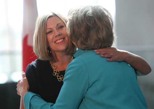 WAYNE GLOWACKI / WINNIPEG FREE PRESS  Rochelle Squires (MLA for Riel) Minister of Sport, Culture and Heritage and Minister Responsible for Francophone Affairs and Status of Women with Lt. Gov. Janice Filmon at her swearing-in ceremony held in the Garden of Contemplation in the Canadian Museum for Human Rights on Tuesday. Nick Martin, Dan Lett, Larry Kusch stories    May3  2016