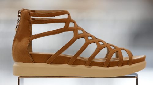 WAYNE GLOWACKI / WINNIPEG FREE PRESS    49.8 - threads - fashion  Summer shoes at  Browns Shoes in the Polo Park Shopping Centre. This is flatform suede cage sandal, part of the Wishbone Collection.  Connie Tamoto  story.     May 5  2016