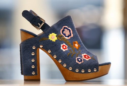 WAYNE GLOWACKI / WINNIPEG FREE PRESS    49.8 - threads - fashion  Summer shoes at  Browns Shoes in the Polo Park Shopping Centre. This is a denim clog, part of the Wishbone Collection.  Connie Tamoto  story.     May 5  2016