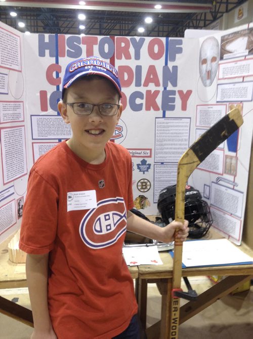 Heres pic of Noah Simpson, 11, a Grade 5 student at Sansome School, whose display was on the history of hockey. Hes a passionate Habs fan. Red River Heritage Fair. Doug Speirs photo, Winnipeg Free Press