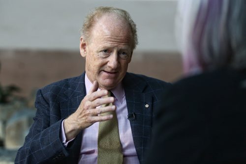 MIKE DEAL / WINNIPEG FREE PRESS  John Ralston Saul during an interview with the Winnipeg Free Press before a citizenship ceremony at the Canadian Museum for Human Rights Monday morning.   160509 Monday, May 09, 2016