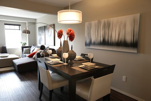 WAYNE GLOWACKI / WINNIPEG FREE PRESS   Homes. Bluestem Condos in Sage Creek, the condo is at  109-155 Des Hivernants Boulevard. The dining area on the second floor. Streetside Developments rep. is Brenlee Coates,  Todd Lewys story   May 9  2016