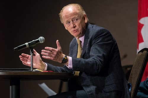 MIKE DEAL / WINNIPEG FREE PRESS John Ralston Saul talks during the citizenship ceremony at the Canadian Museum for Human Rights Monday afternoon. 160509 - Monday, May 09, 2016