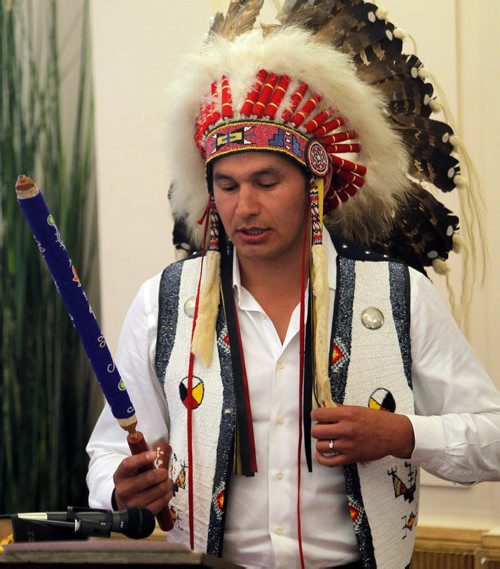 BORIS MINKEVICH / WINNIPEG FREE PRESS NDP MLA oath taking ceremony at the Manitoba Legislature room 200. Wabanakwut (Wab) Kinew. May 9, 2016