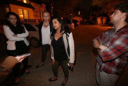 JOHN WOODS / WINNIPEG FREE PRESS With candidates by her side provincial Liberal leader Rana Bokhari, who has been avoiding media, decoded to speak to the Free Press after a candidates meeting, which some are describing as a provincial meeting, at party headquarters Monday, May 9, 2016.
