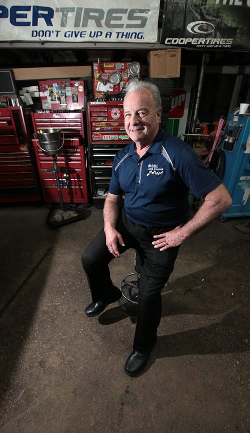 PHIL HOSSACK / WINNIPEG FREE PRESS -  Jeff Kendel poses in the service bay at his corner gas and service station at McLeod and Molsen Tuesday. See Kelly Taylor feature. May 10, 2016