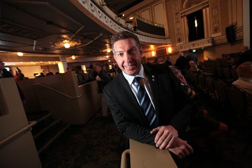 PHIL HOSSACK / WINNIPEG FREE PRESS - Sheldon Kennedy poses Tuesday evening at The Met, prior to a screening and Winnipeg Premiere of a feature-length documentary "Swift Current," which explores the former NHLer's journey. May 10, 2016