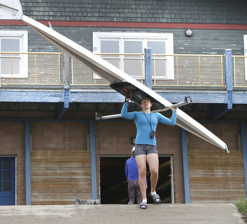 WAYNE GLOWACKI / WINNIPEG FREE PRESS  49.8 Training Basket. Emma Gray, a rower who has been identified as a podium potential athlete. She trains daily at the Winnipeg Rowing Club along the Red River.  Scott Billeck story May 11  2016