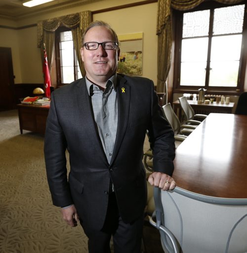 WAYNE GLOWACKI / WINNIPEG FREE PRESS   Scott Fielding, Minister of Families (MLA for Kirkfield Park) in his office in the Manitoba Legislative Bld. Larry Kusch  story  May 13  2016