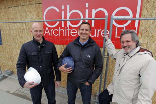 BORIS MINKEVICH / WINNIPEG FREE PRESS Cibinel Architects is moving into the old Comics America space on Academy Road with a seven-figure investment. George Cibinel, right, is the main principal. His two partners Mike Robertson, centre, and Michael Acht, left, are in the photo too. May 13, 2016.