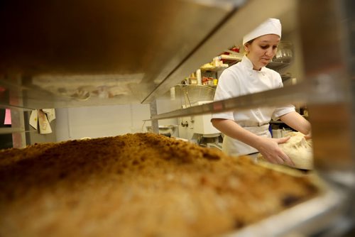 TREVOR HAGAN / WINNIPEG FREE PRESS Erica Brunet, 19, a Baker at La Belle Baguette, preparing to make Danishes, for Bart Kives restaurant review, Saturday, May 14, 2016.
