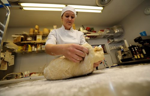 TREVOR HAGAN / WINNIPEG FREE PRESS Erica Brunet, 19, a Baker at La Belle Baguette, preparing to make Danishes, for Bart Kives restaurant review, Saturday, May 14, 2016.