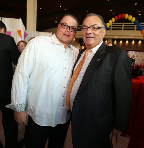 JASON HALSTEAD / WINNIPEG FREE PRESS  L-R: Jeff Baranyk and Leonard Baranyk of Pratts Food Service at the carnival-themed Come One, Come All Gold Heart Gala fundraiser for Variety, the Childrens Charity of Manitoba, at the Club Regent Event Centre on May 7, 2016. (For Social Page)