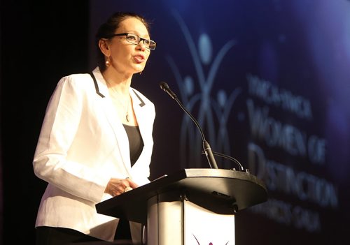 JASON HALSTEAD / WINNIPEG FREE PRESS  Emcee Tina Keeper address the crowd at the 40th annual YMCA-YWCA Women of Distinction Awards Gala on May 4, 2016 at the RBC Convention Centre Winnipeg. The awards celebrate the talent, achievements, imagination and innovation of Manitoban women. Proceeds from the gala support programs that positively impact the lives of women, youth and children in Winnipeg.  (For Social Page)