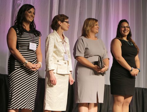 JASON HALSTEAD / WINNIPEG FREE PRESS  Nominees in the public awareness and communication category at the 40th annual YMCA-YWCA Women of Distinction Awards Gala on May 4, 2016 at the RBC Convention Centre Winnipeg, including (from left) Lisa-Marie Buccini, Vera-Lynn Kubinec, Marcy Markusa and Dene Sinclair. The awards celebrate the talent, achievements, imagination and innovation of Manitoban women. Proceeds from the gala support programs that positively impact the lives of women, youth and children in Winnipeg. (For Social Page)