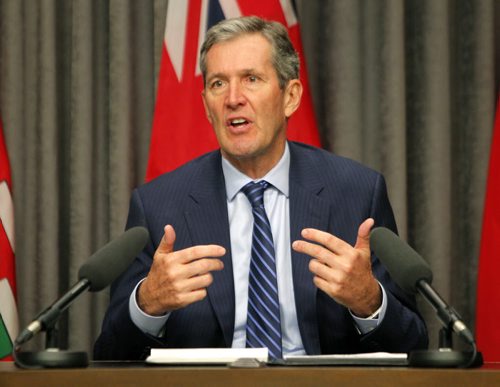 BORIS MINKEVICH / WINNIPEG FREE PRESS Premier Brian Pallister talks to the media in room 68. Embargoed press conference before the throne speech. May 16, 2016.