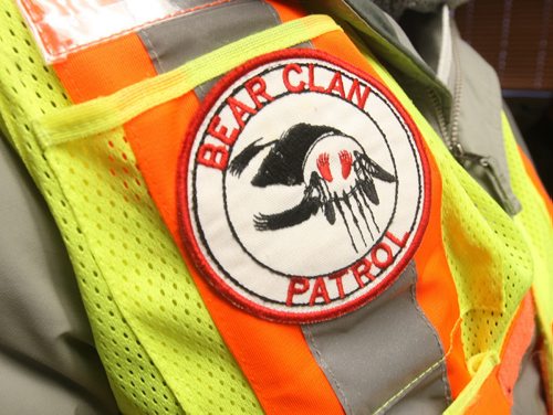 JOE BRYKSA / WINNIPEG FREE PRESS Bear Clan Patrol on patrol in Winnipegs North End  Volunteers wear vests with Bear Clan Crest ., March 17  , 2016.(see  Alex Paul story)