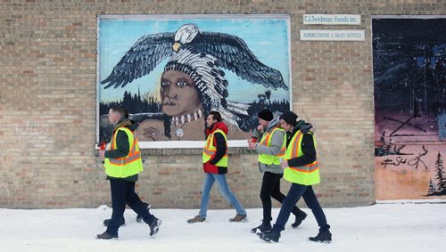 JOE BRYKSA / WINNIPEG FREE PRESS Bear Clan Patrol on patrol in Winnipegs North End  Clan members on patrol in Winnipegs North End , March 17  , 2016.(see  Alex Paul story)