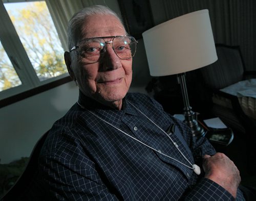 PHIL HOSSACK / WINNIPEG FREE PRESS -  99-year-old Arthur Christensen, reeve and councilor for 21 years in West Saint Paul, posing in his home Monday evening. See Bill Redekop story.  May 16, 2016